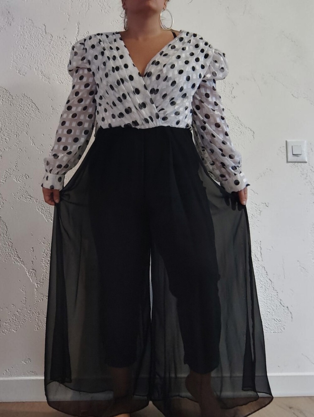 Women's Vintage 80s 90s Polka Dot Jumpsuit Size 8 Wide Leg One Piece Pant Suit